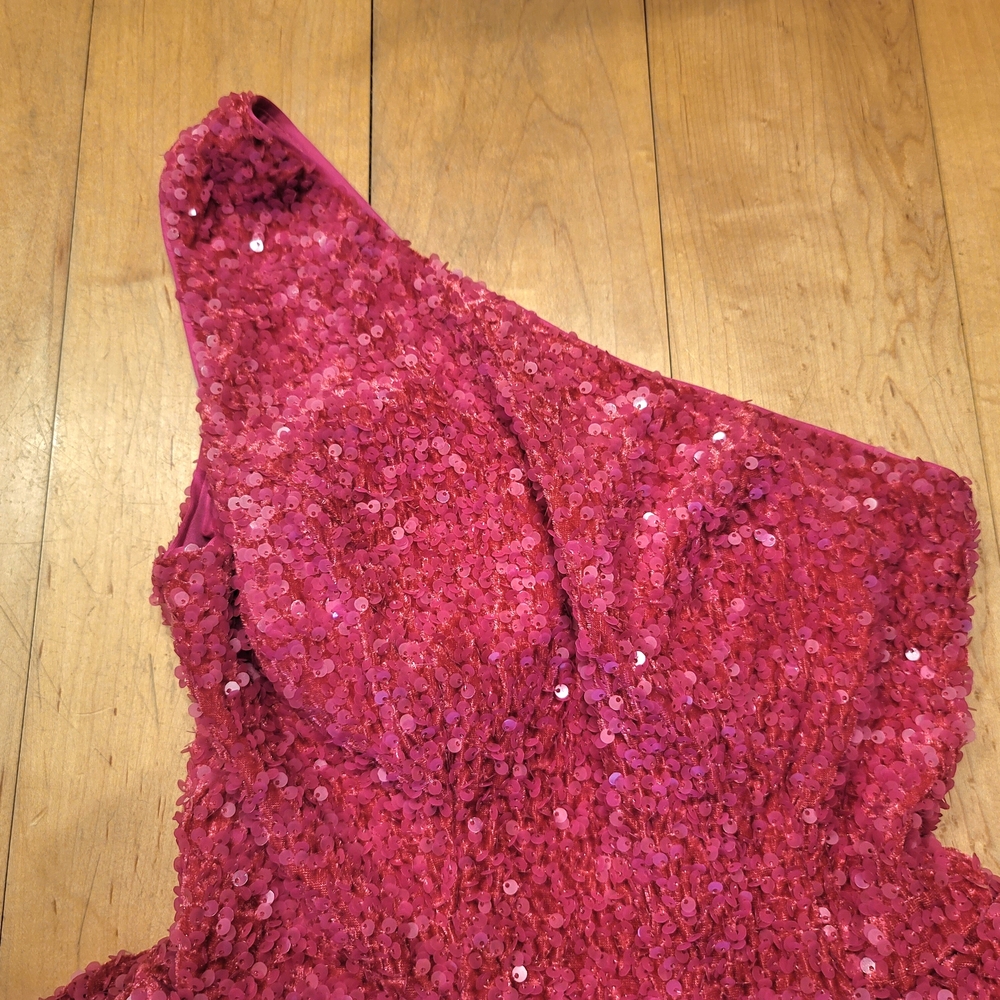 NWOT Pink Sequin One-Shoulder Dress Ruffle Size 0 - Picture 2 of 4